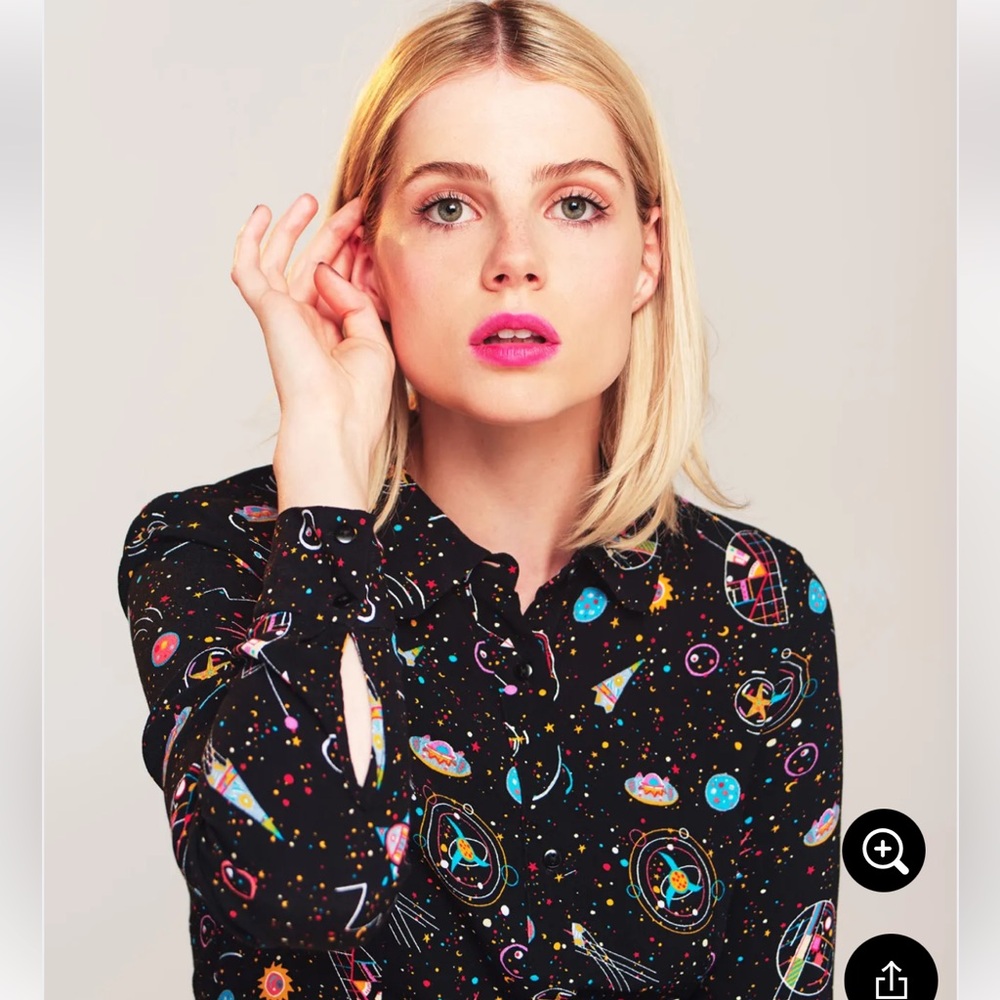 & Other Stories Black Midi Dress with Colorful Space Print - Picture 2 of 12